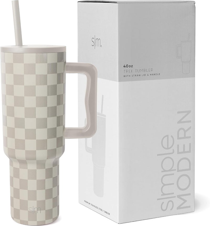 Simple Modern 40 oz Trek Tumbler with Handle and Straw Lid | Cup Holder Friendly Insulated Stainless Steel Travel Mug | Checkmate - Image 1